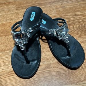 Okab Flip Flops with rhinestone medallion